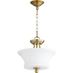 Rossington Pendant / Semi Flush Ceiling Light - Aged Brass / Satin Opal