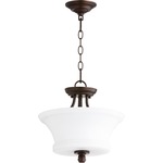 Rossington Pendant / Semi Flush Ceiling Light - Oiled Bronze / Satin Opal