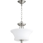 Rossington Pendant / Semi Flush Ceiling Light - Satin Nickel / Satin Opal