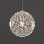 Cane Pearl Drift Globe Pendant - Gold Cord / Satin Brass Finish / Pearl