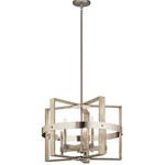 Peyton Chandelier - Whitewash Wood - Satin Nickel