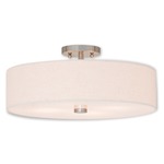 Meridian Semi Flush Ceiling Light - Brushed Nickel / Oatmeal