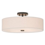 Meridian Semi Flush Ceiling Light - English Bronze / Oatmeal