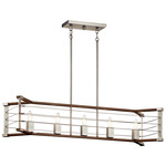 Lente Linear Chandelier - Brushed Nickel / Auburn Stain