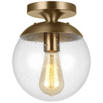 Leo Seeded Glass Semi Flush Ceiling Light - Satin Brass / Clear Seeded