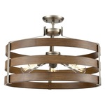 Fort Garry Pendant / Semi Flush Ceiling Light - Buffed Nickel / Barnwood