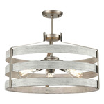 Fort Garry Pendant / Semi Flush Ceiling Light - Buffed Nickel / Birchwood