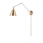 Library Swing Arm Wall Sconce w/ Cord and Plug - Brass