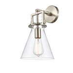 Newton Cone Wall Sconce - Brushed Satin Nickel / Clear