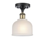 Dayton Semi Flush Ceiling Light - Black / Antique Brass / White