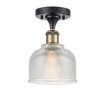 Dayton Semi Flush Ceiling Light - Black / Antique Brass / Clear
