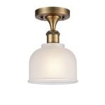Dayton Semi Flush Ceiling Light - Brushed Brass / White