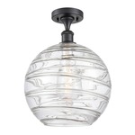 Deco Swirl Semi Flush Ceiling Light - Matte Black / Clear