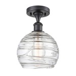 Deco Swirl Semi Flush Ceiling Light - Matte Black / Clear