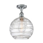 Deco Swirl Semi Flush Ceiling Light - Polished Chrome / Clear