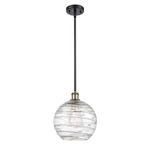 Ballston Deco Swirl Pendant - Black / Antique Brass / Clear