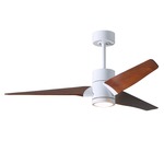 Super Janet Ceiling Fan with Light - Gloss White / Walnut Tone