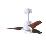 Super Janet Ceiling Fan with Light - Gloss White / Walnut Tone