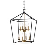 Tapered Lantern Foyer Pendant - Black / Antique Gold