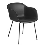 Fiber Armchair Tube Base - Black / Black Leather