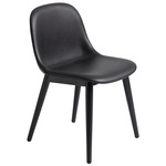Fiber Side Chair Wood Base - Black Leather + Black