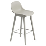 Fiber Stool With Backrest / Wood Base - Gray / Grey