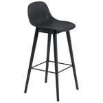 Fiber Stool With Backrest / Wood Base - Black / Black