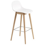 Fiber Stool With Backrest / Wood Base - Oak / White