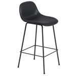 Fiber Stool With Backrest Tube Base - Black / Black Leather