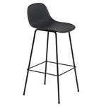 Fiber Stool With Backrest Tube Base - Black / Black