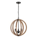 Barrow Sphere Chandelier - Matte Black / Birch Wood