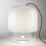 Gong Table Lamp - Matte White / White / Red Cord