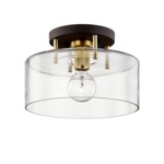 Bergamot Station Flush Ceiling Light - Bronze / Brushed Brass / Clear