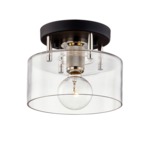 Bergamot Station Flush Ceiling Light - Textured Black / Polished Nickel / Clear