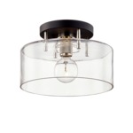 Bergamot Station Flush Ceiling Light - Textured Black / Polished Nickel / Clear