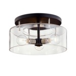 Bergamot Station Flush Ceiling Light - Textured Black / Clear