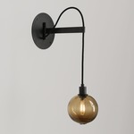 Drape Arm 1 Sconce Small Globe - Dark Oxidized / Transparent Olivin