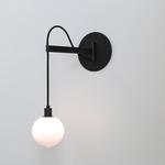 Drape Arm 1 Sconce Small Globe - Dark Oxidized / Opaque White