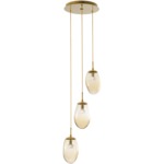 Meteo Gem Round Multi Light Pendant - Gilded Brass / Amber Floret
