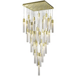 Boa Square Multi Light Pendant - Brushed Brass / Clear