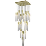 Boa Square Multi Light Pendant - Brushed Brass / Clear