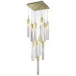 Boa Square Multi Light Pendant - Brushed Brass / Clear