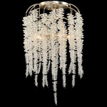 Cascading Crystal Semi Flush Ceiling Light - Antique Silver / Crystal