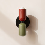 Up Down Wall Sconce - Black Canopy / Oxide Red Upper Shade