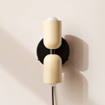 Up Down Plug-In Wall Sconce - Black Canopy / Bone Upper Shade