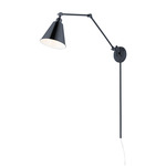 Library Swing Arm Wall Sconce w/ Cord and Plug - Black