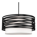 Tempest Linen Drum Pendant - Matte Black / White Linen