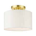 Meridian Stout Semi Flush Ceiling Light - Satin Brass / Off White