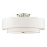 Meridian XL Double Semi Flush Ceiling Light - Brushed Nickel / Off White / Brushed Nickel