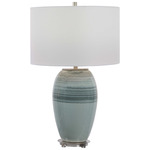 Caicos Table Lamp - Aqua and Teal Glaze / White Linen